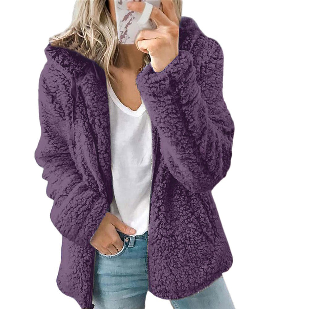 Julia | Manteau Polaire Femme Teddy Doublé Poches Fermeture Éclair - Violet