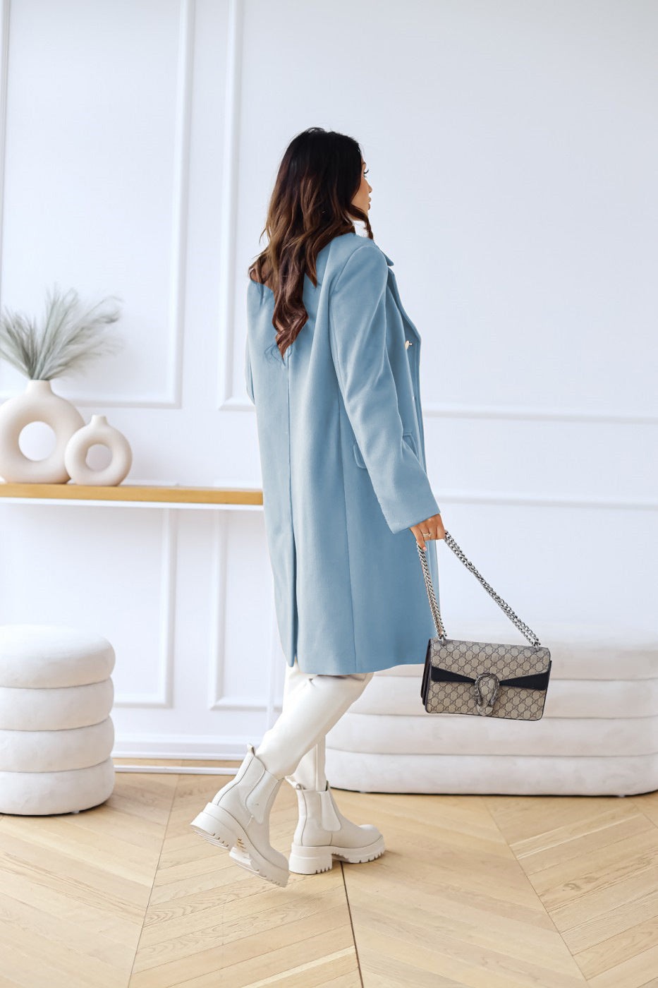Julia | Pour Femme Manteau Laine Doublé Double Boutonnage Boutons Dorés - Noir
