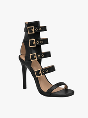 Julia | Sandales pour Femme à Talon Aiguille Lanières Réglables Accents Métalliques - Noir