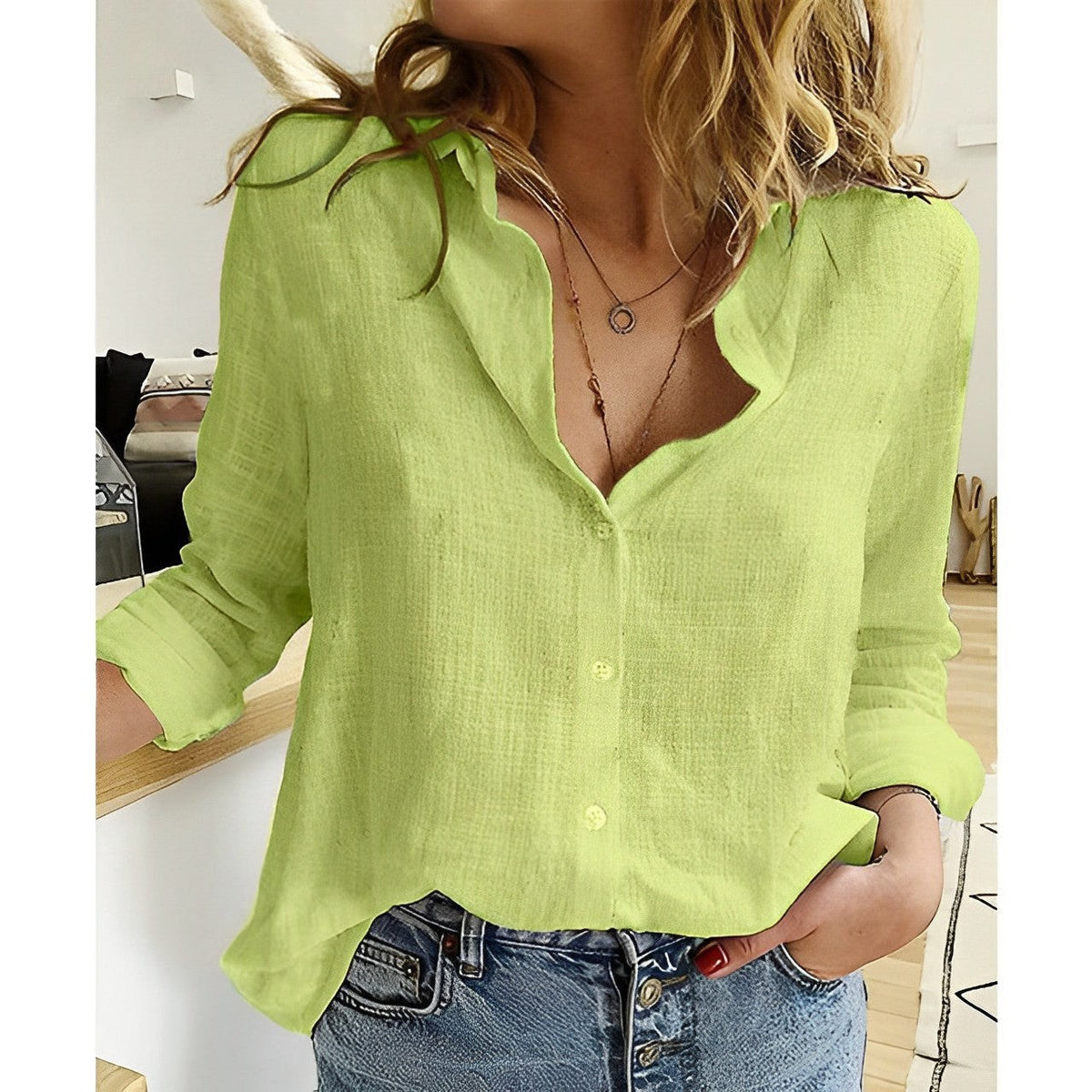 Juliette | Blouse pour Femme Coupe Ample Boutons Avant Manches Longues - Vert
