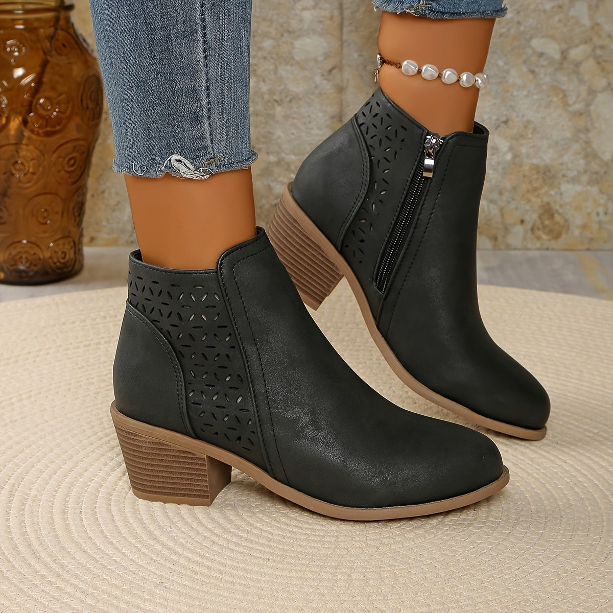 Juliette | Bottines pour Femme Fermeture Éclair Latérale Enfiler Confortable - Bleu