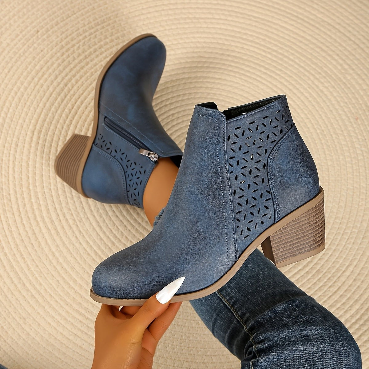 Juliette | Bottines pour Femme Fermeture Éclair Latérale Enfiler Confortable - Bleu