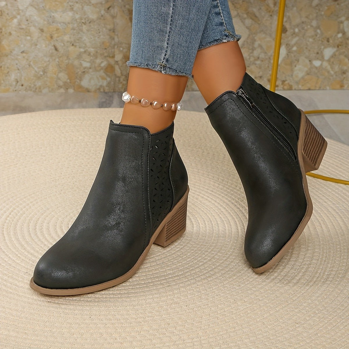 Juliette | Bottines pour Femme Fermeture Éclair Latérale Enfiler Confortable - Bleu