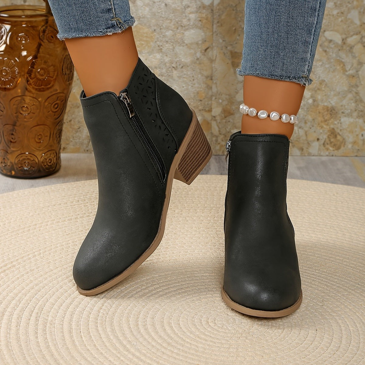 Juliette | Bottines pour Femme Fermeture Éclair Latérale Enfiler Confortable - Bleu