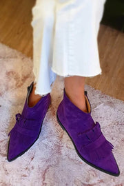 Juliette | Bottines pour Femme Franges Pointe Effilée Suédine - Violet