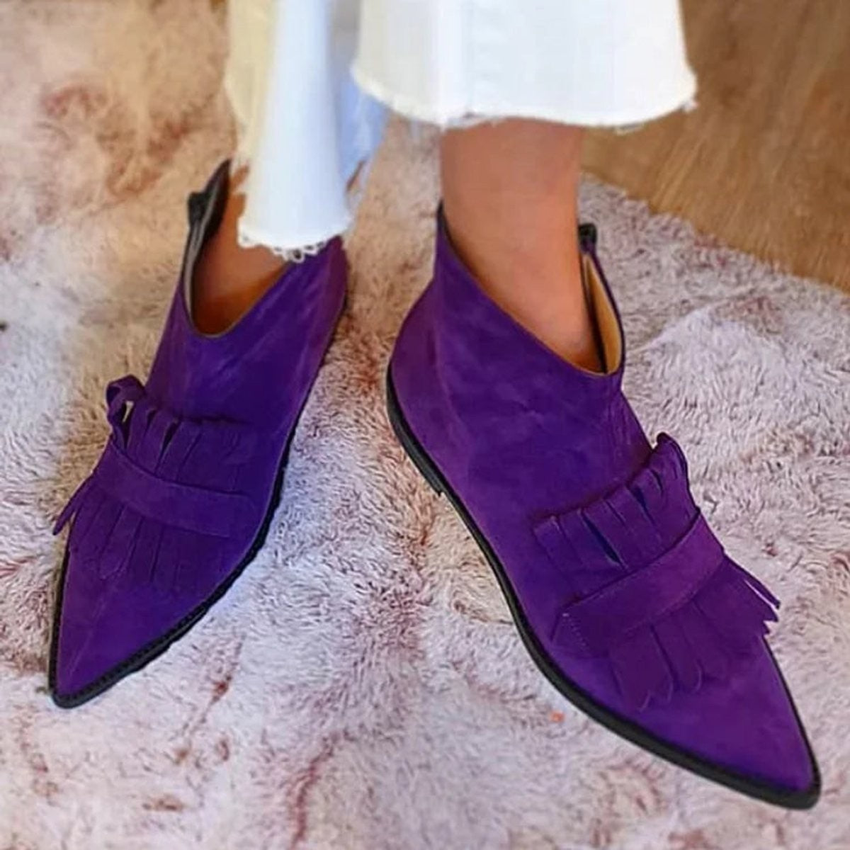 Juliette | Bottines pour Femme Franges Pointe Effilée Suédine - Violet
