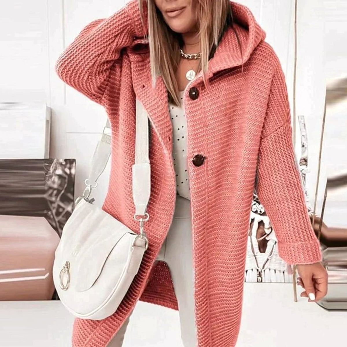 Juliette | Cardigan Femme Capuche Boutonnière Coupe Droite - Gris