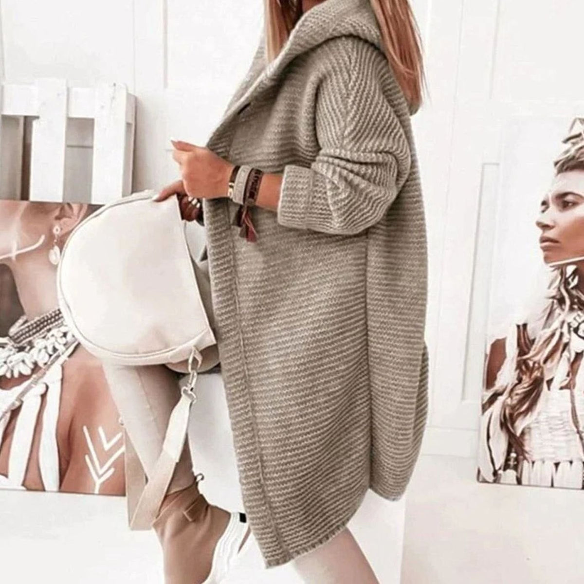 Juliette | Cardigan Femme Capuche Boutonnière Coupe Droite - Gris