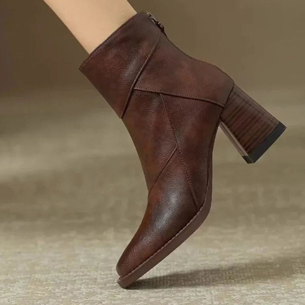 Juliette | Dames Bottines Talon Bloc Bout Pointu simili-cuir - Marron