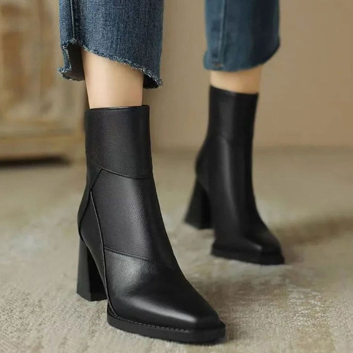 Juliette | Dames Bottines Talon Bloc Bout Pointu simili-cuir - Marron