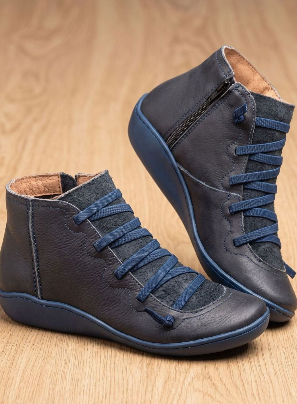 Lea | Bottines Femme Lacées à Fermeture Éclair simili-cuir Doublure Chaude - Bleu