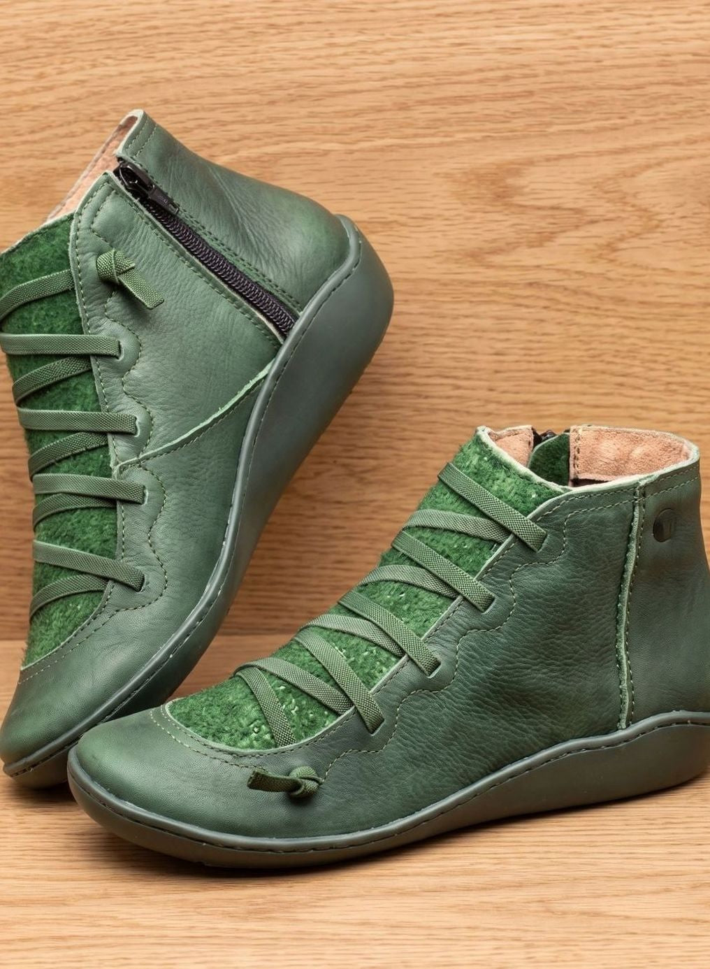 Lea | Bottines Femme Lacées à Fermeture Éclair simili-cuir Doublure Chaude - Vert
