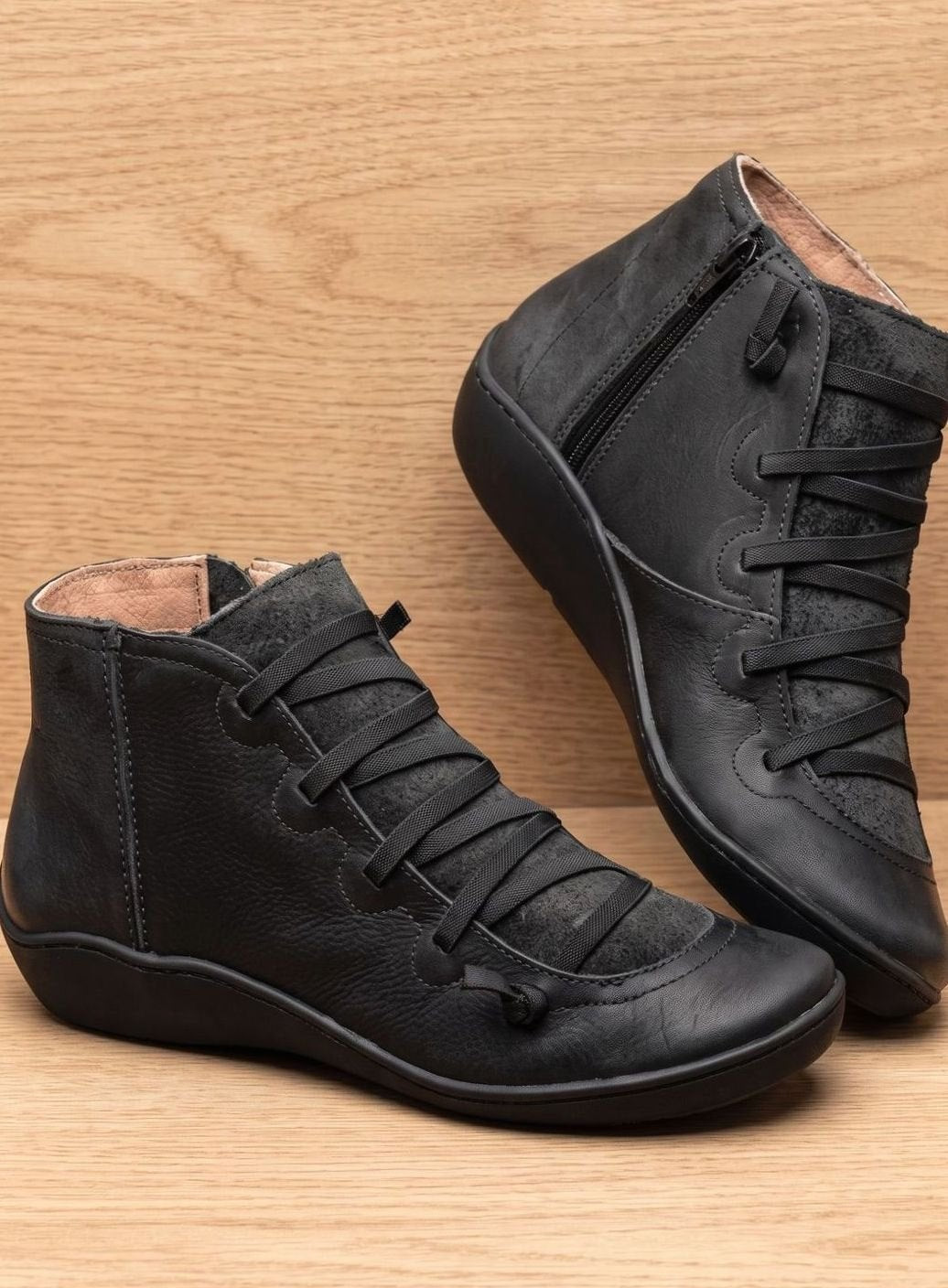 Lea | Bottines Femme Lacées à Fermeture Éclair simili-cuir Doublure Chaude - Vert