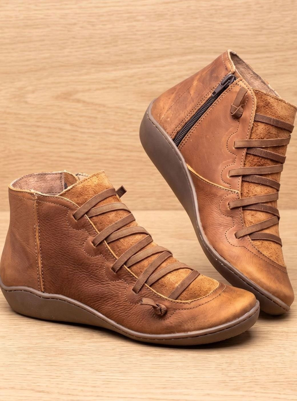 Lea | Bottines Femme Lacées à Fermeture Éclair simili-cuir Doublure Chaude - Vert