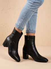 Lea | Bottines Femme simili-cuir Talon Large Bout Pointu Fermeture Latérale - Noir