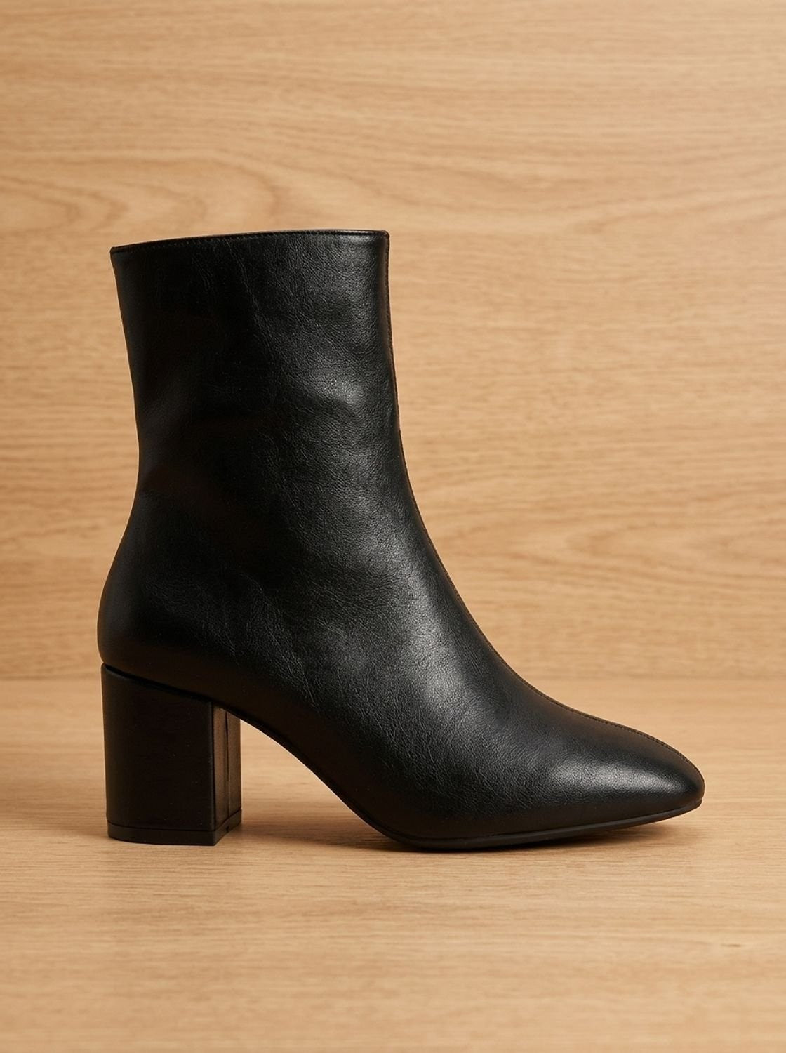 Lea | Bottines Femme simili-cuir Talon Large Bout Pointu Fermeture Latérale - Noir
