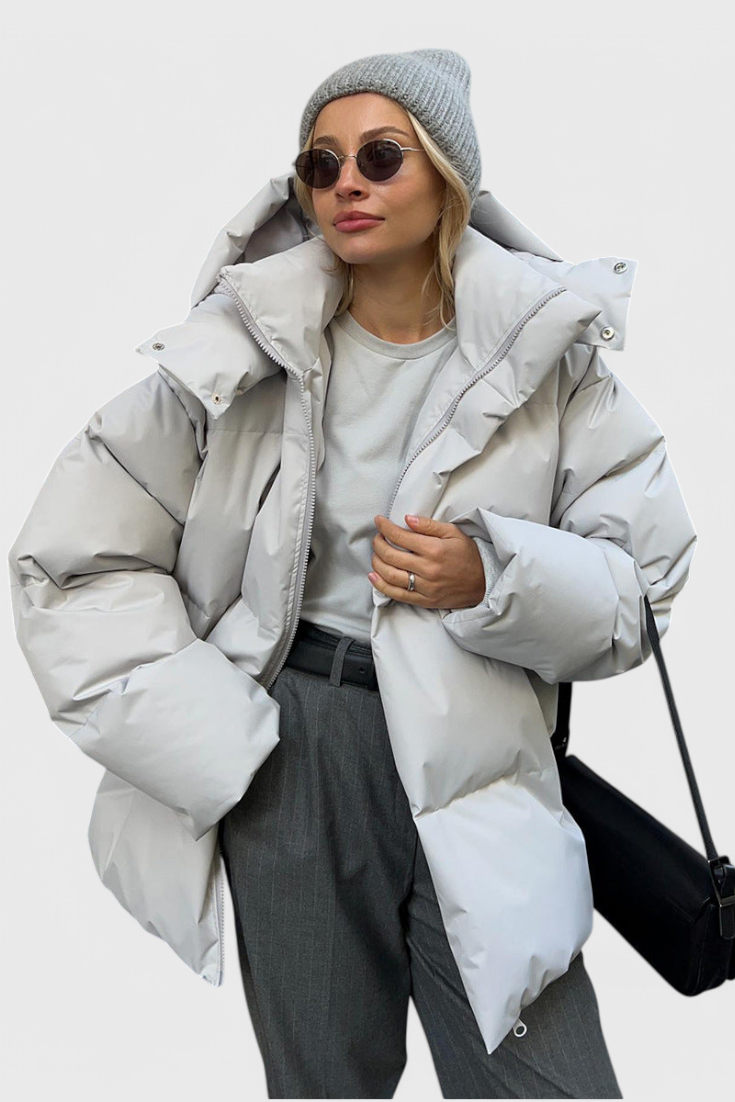 Lea | Dames Doudoune Courte Matelassée Encolure Montante Taille Ajustée - Gris