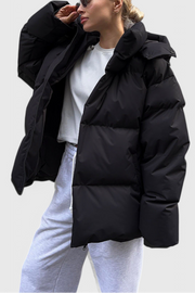 Lea | Dames Doudoune Courte Matelassée Encolure Montante Taille Ajustée - Noir