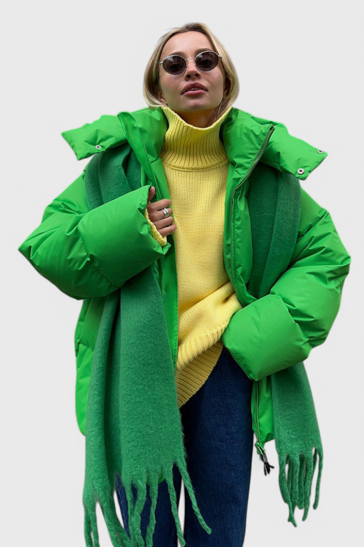 Lea | Dames Doudoune Courte Matelassée Encolure Montante Taille Ajustée - Vert