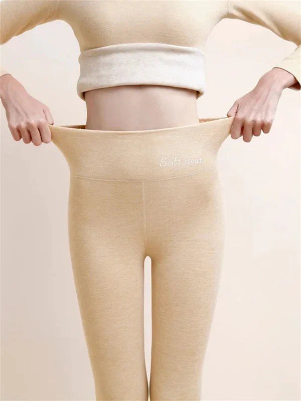 Lea | Legging thermique femme doublée polaire coupe ample taille haute - Beige