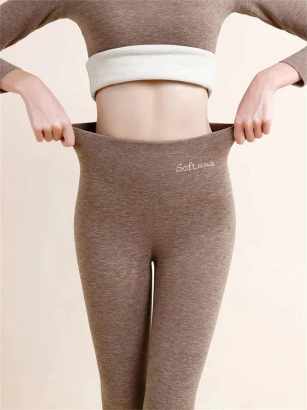 Lea | Legging thermique femme doublée polaire coupe ample taille haute - Marron