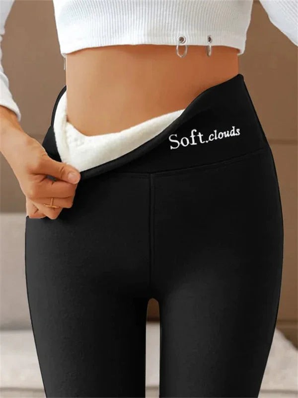 Lea | Legging thermique femme doublée polaire coupe ample taille haute - Noir