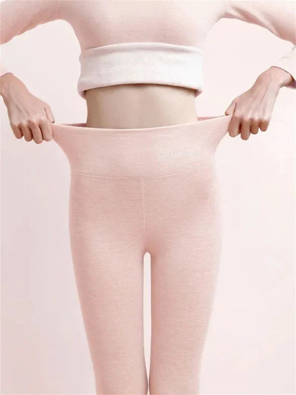 Lea | Legging thermique femme doublée polaire coupe ample taille haute - Rose