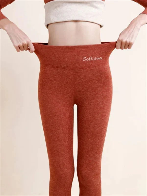 Lea | Legging thermique femme doublée polaire coupe ample taille haute - Rouge