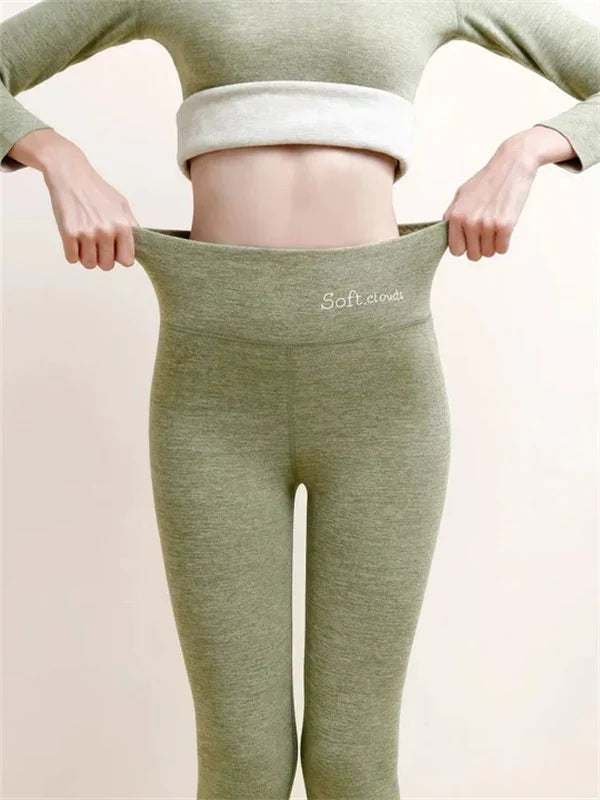 Lea | Legging thermique femme doublée polaire coupe ample taille haute - Vert