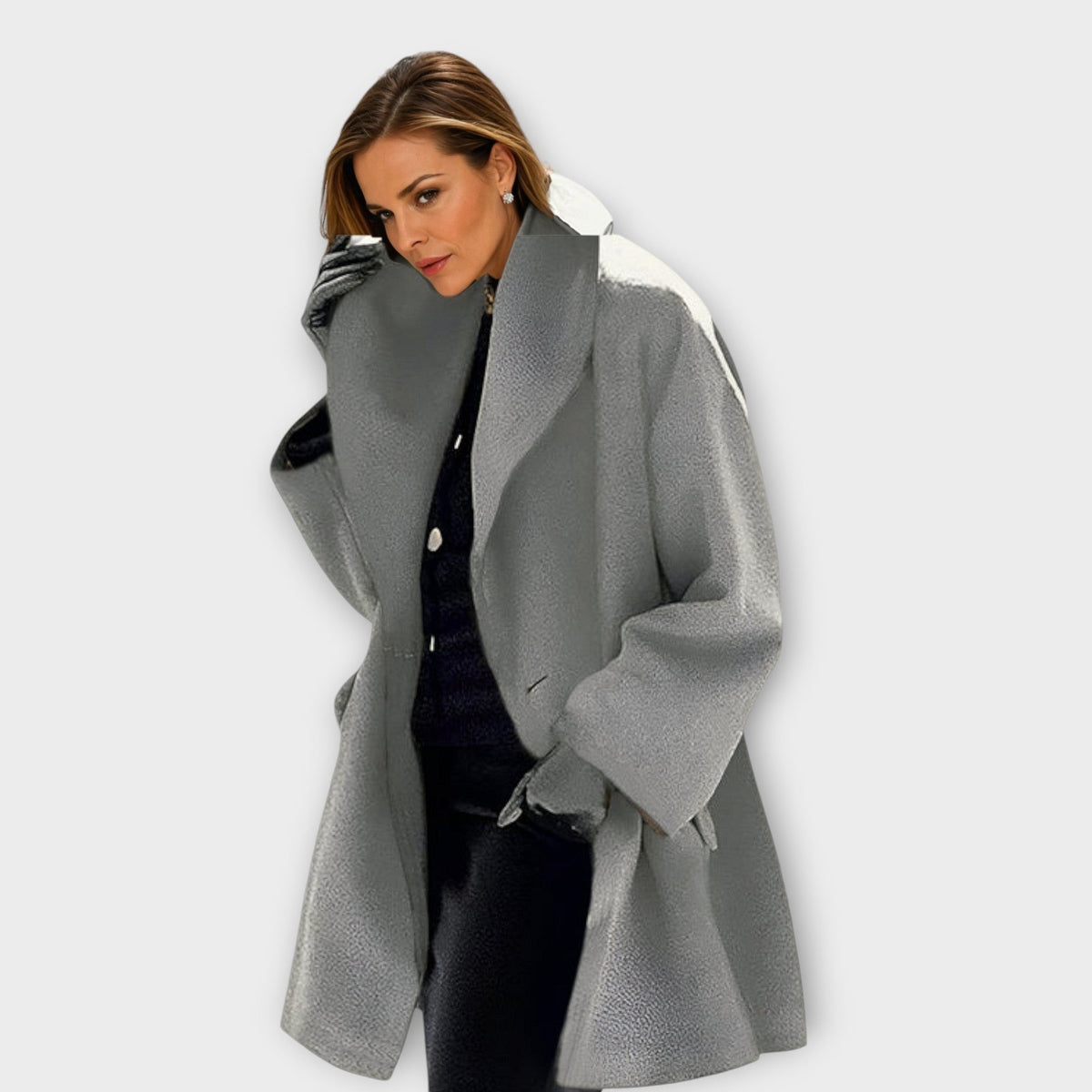 Lea | Manteau d'Hiver pour Femme Oversize Coupe Ample Capuche - Gris