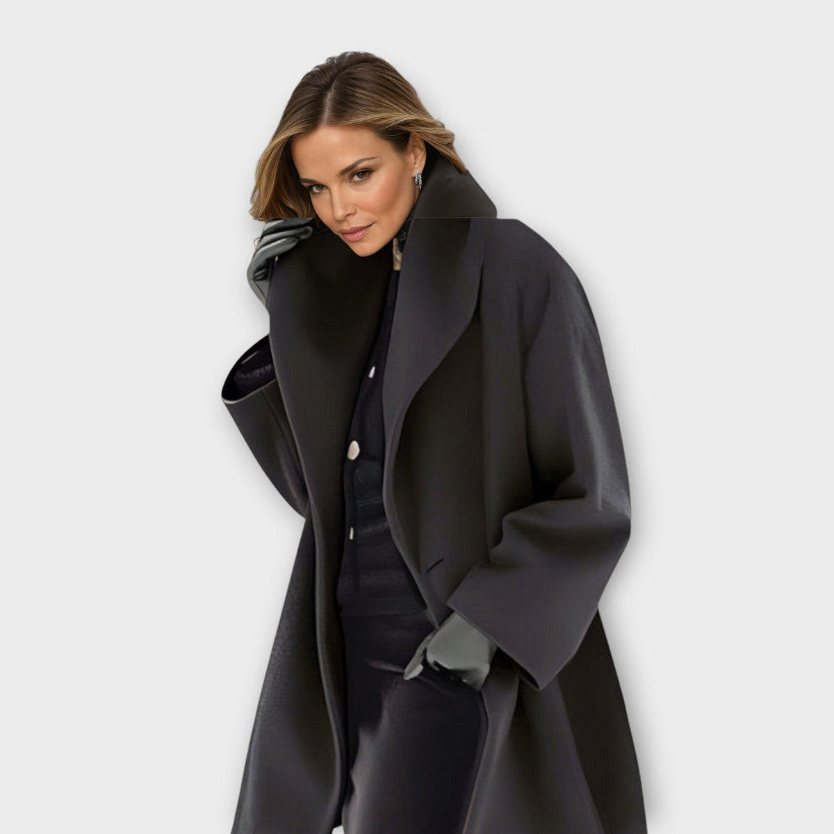 Lea | Manteau d'Hiver pour Femme Oversize Coupe Ample Capuche - Noir
