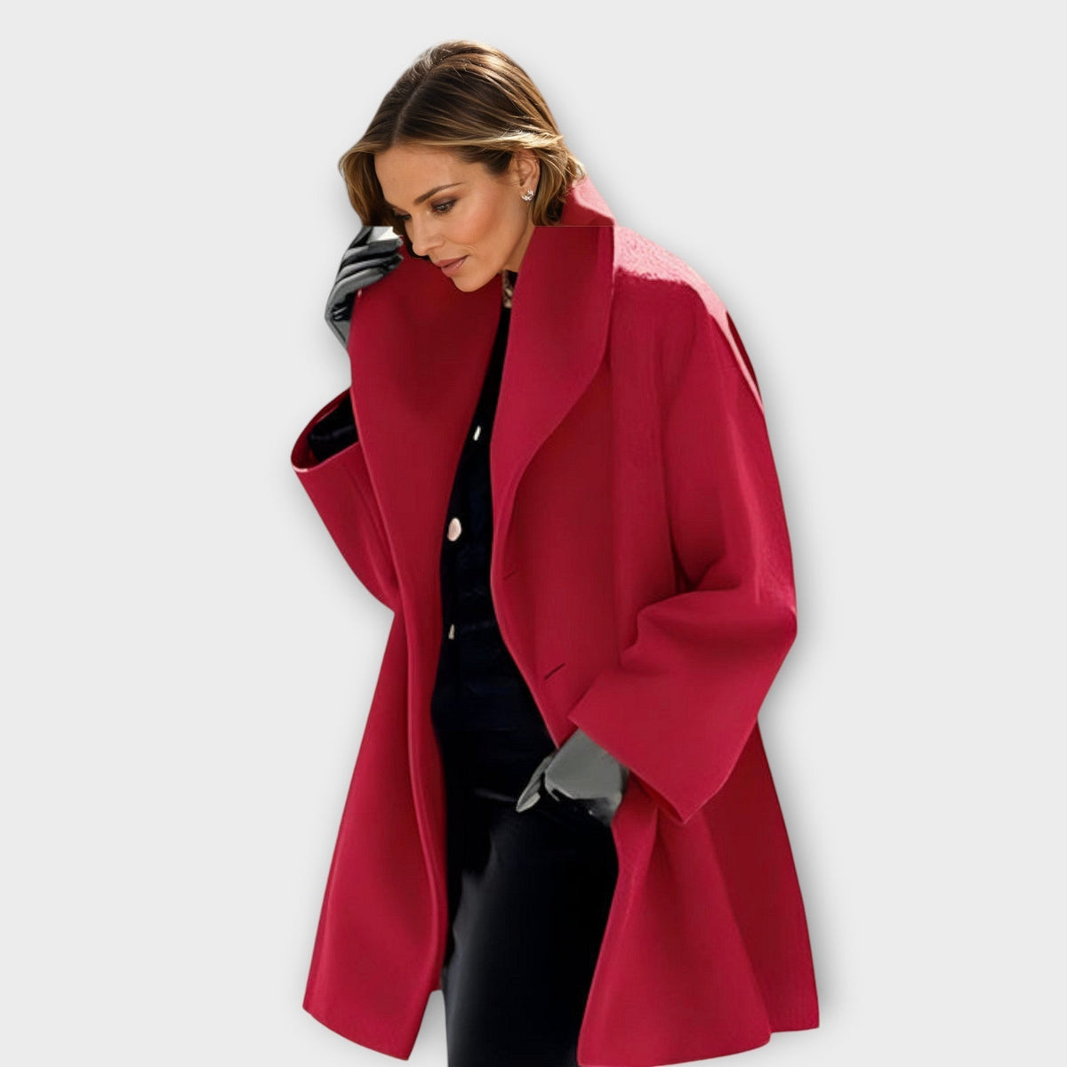 Lea | Manteau d'Hiver pour Femme Oversize Coupe Ample Capuche - Rouge