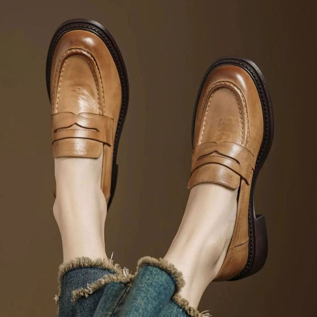 Lea | Mocassins pour Femme simili-cuir Bride Enfoncée Sans Lacets - Marron Clair