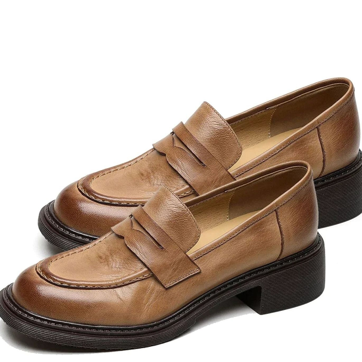 Lea | Mocassins pour Femme simili-cuir Bride Enfoncée Sans Lacets - Marron Clair