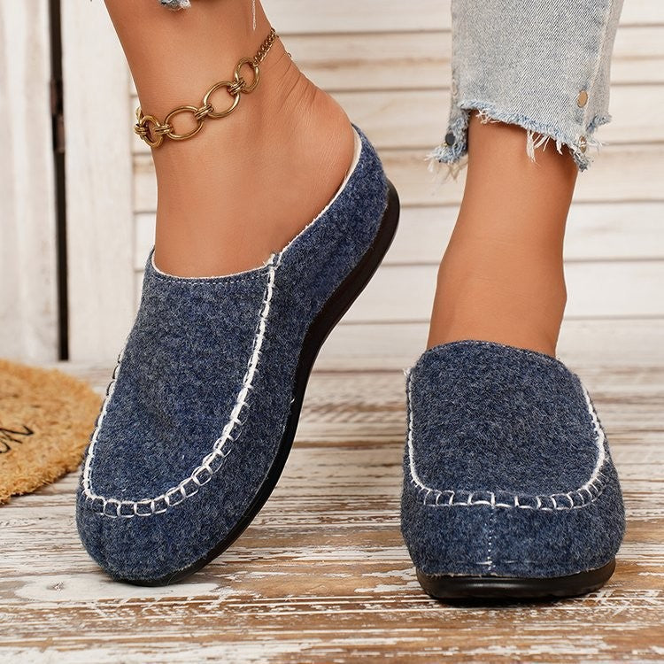 Lea | Pantoufles Femme Feutre Confortable Semelle Antidérapante - Bleu Marine