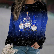 Lea | Pull de Noël pour Femme Coupe Ample Motif Lutin Encolure Ronde - Bleu
