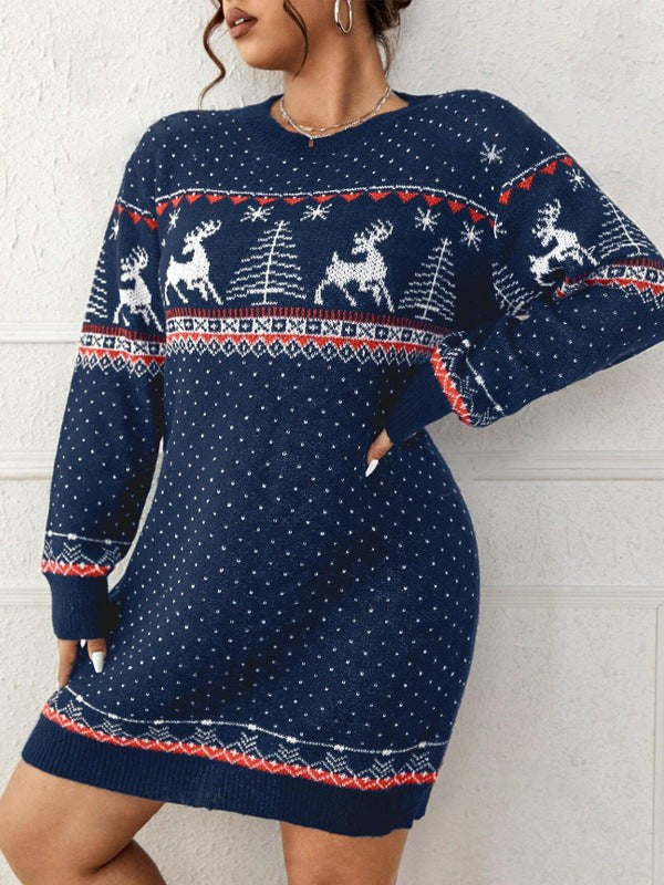 Lea | Pull de noël pour Femme Coupe Ample Motif Renne Tricot Festif - Bleu