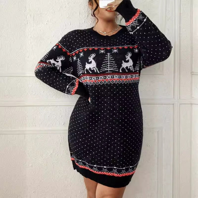 Lea | Pull de noël pour Femme Coupe Ample Motif Renne Tricot Festif - Bordeaux