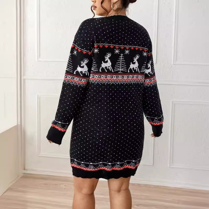 Lea | Pull de noël pour Femme Coupe Ample Motif Renne Tricot Festif - Bordeaux