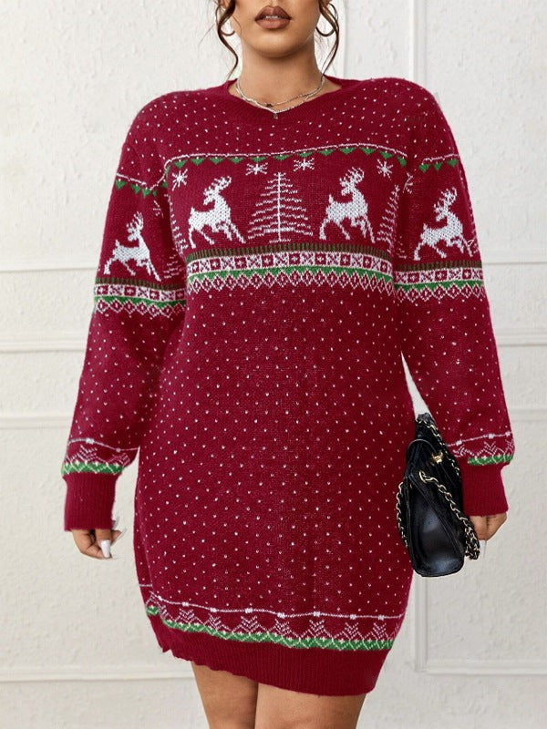 Lea | Pull de noël pour Femme Coupe Ample Motif Renne Tricot Festif - Bordeaux