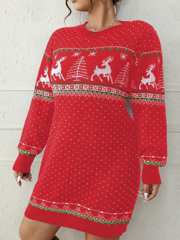 Lea | Pull de noël pour Femme Coupe Ample Motif Renne Tricot Festif - Rouge