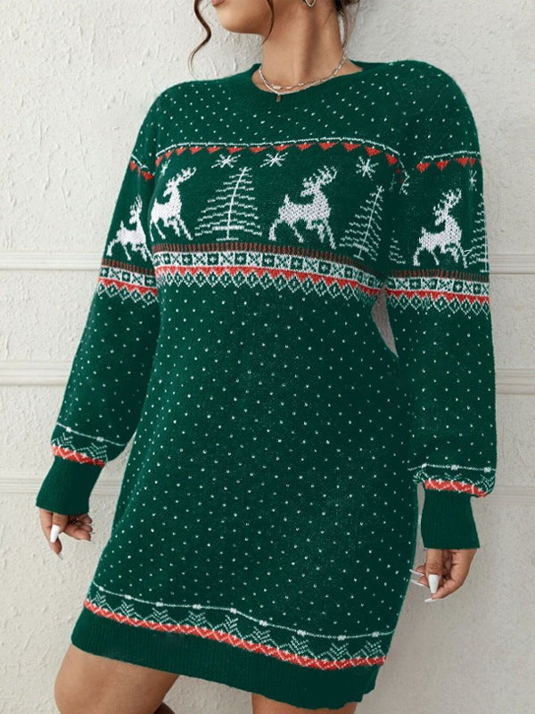 Lea | Pull de noël pour Femme Coupe Ample Motif Renne Tricot Festif - Vert