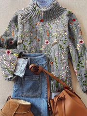 Lea | Pull Femme Coupe Ample Col Roulé Broderie Florale - Multicolore