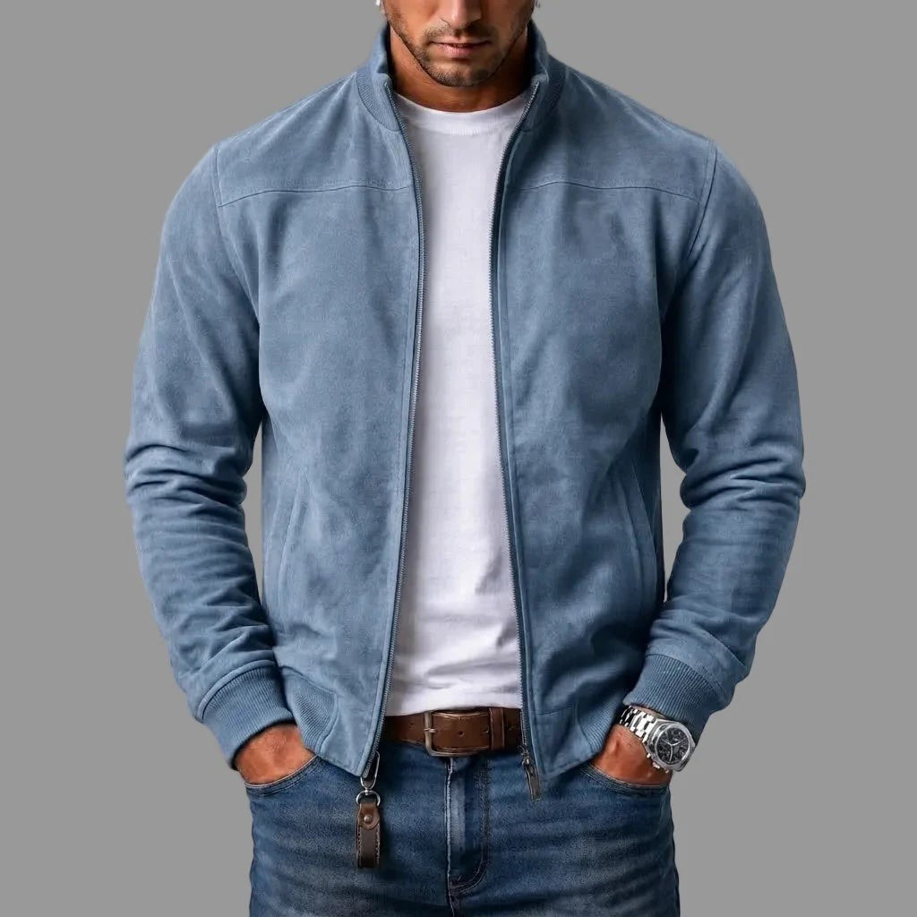 Leo | Bomber Coupe Droite Fermeture Éclair Finitions Côtelées pour Homme - Bleu