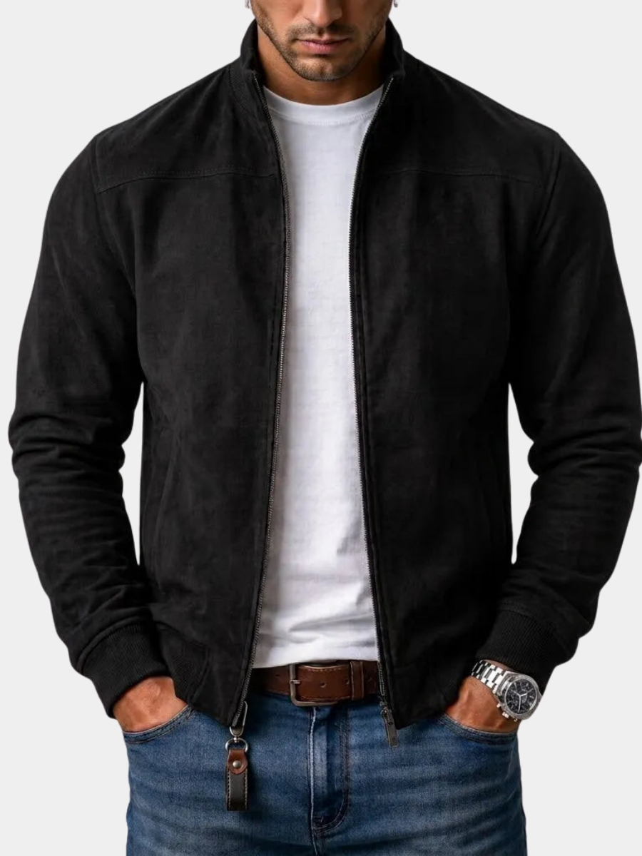 Leo | Bomber Coupe Droite Fermeture Éclair Finitions Côtelées pour Homme - Noir