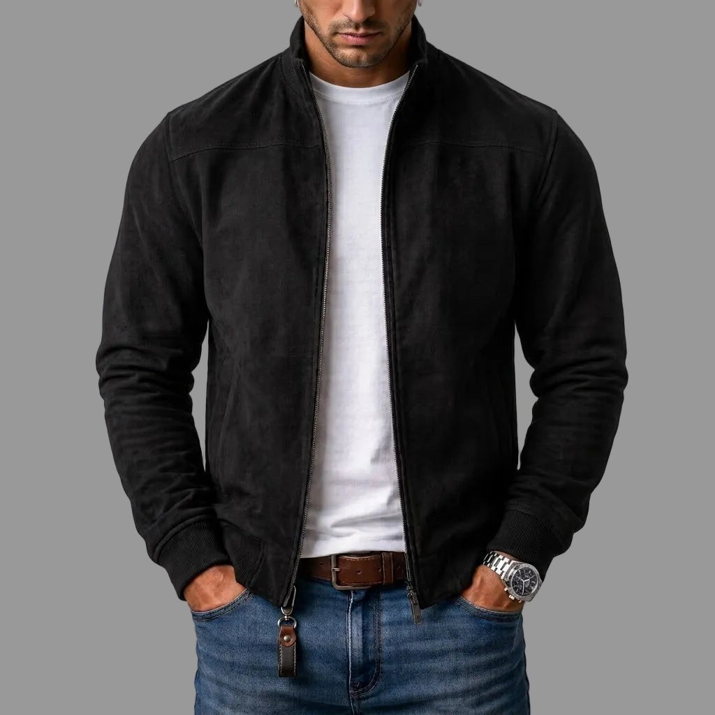 Leo | Bomber Coupe Droite Fermeture Éclair Finitions Côtelées pour Homme - Noir