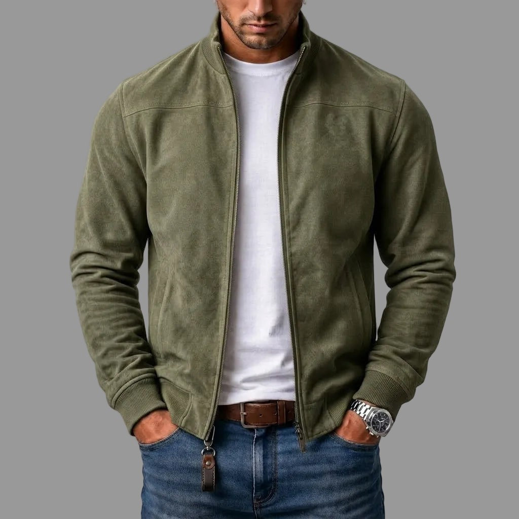 Leo | Bomber Coupe Droite Fermeture Éclair Finitions Côtelées pour Homme - Vert