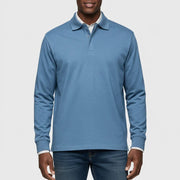 Leo | Polo pour Homme Manches Longues Coupe Classique Boutonné - Bleu