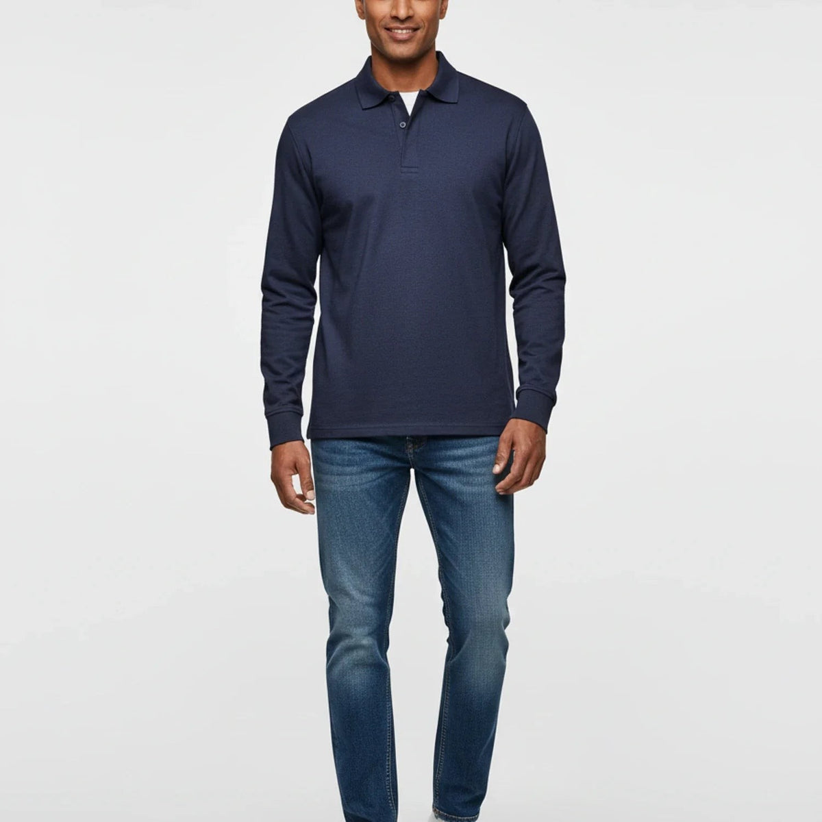 Leo | Polo pour Homme Manches Longues Coupe Classique Boutonné - Bleu
