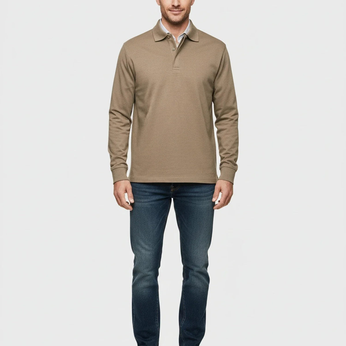 Leo | Polo pour Homme Manches Longues Coupe Classique Boutonné - Bleu